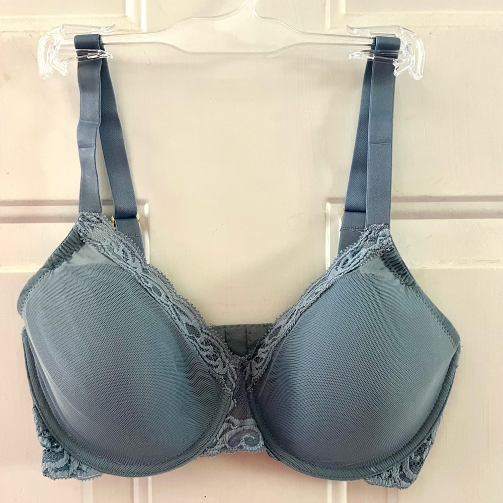 NWT Natori Feathers Underwire Full Figure Contour Lace Plunge Bra Windy Blue